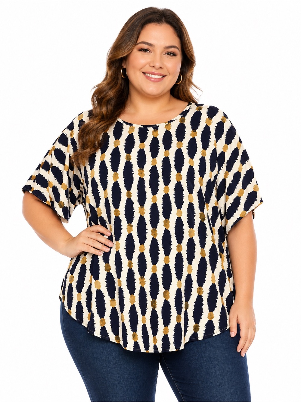 Emery Rose Patterned Short Sleeve Top No Stretch